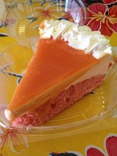 Slice of POG cake: passion fruit, orange and guava
