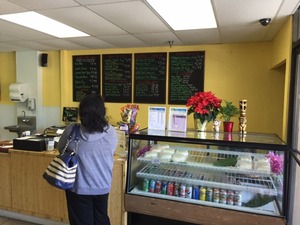 The inside of Kona Kakes in Linda Vista, where slices of cake are sold or whole cakes can be preordered.