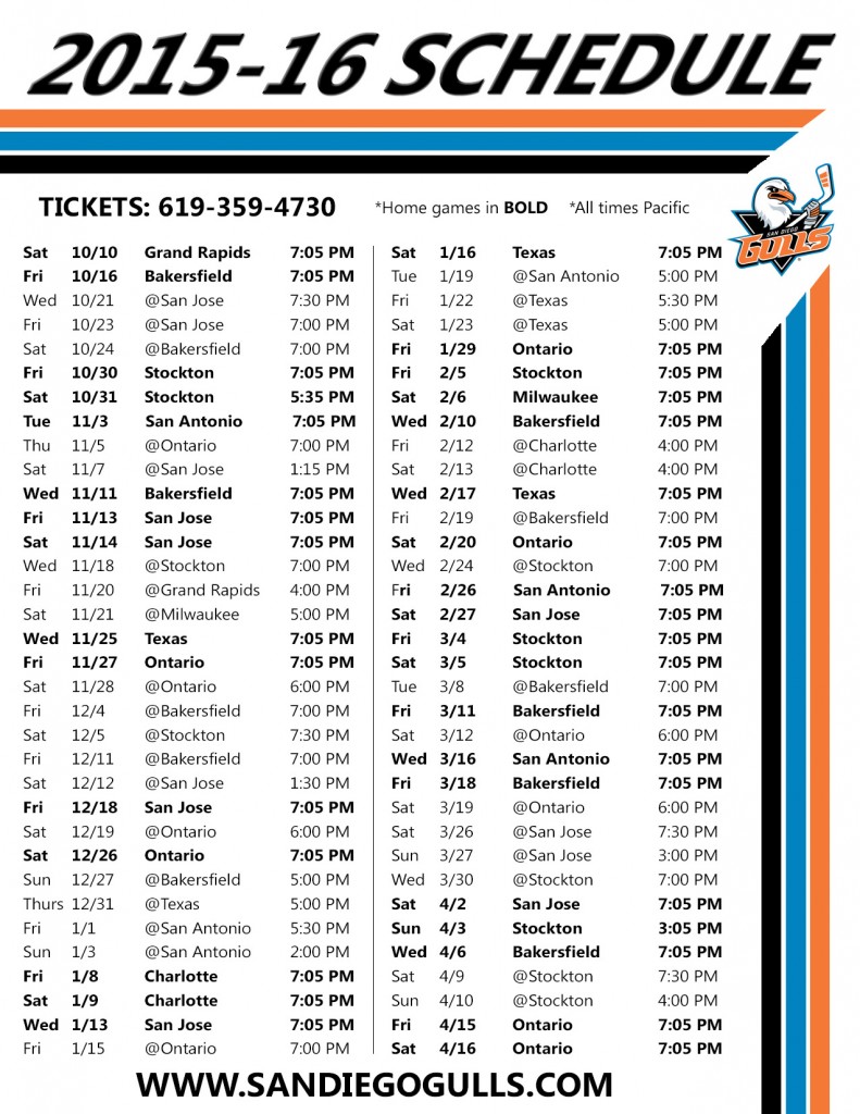 San Diego Gulls 2015-16 Schedule