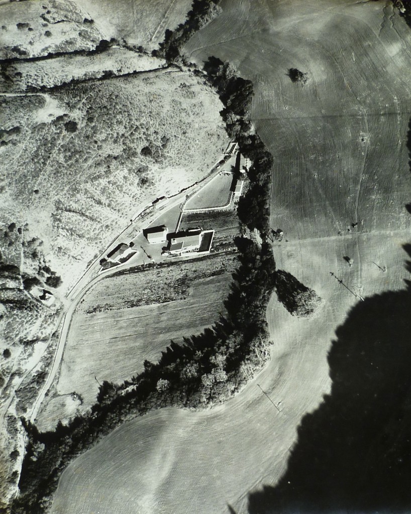 Aerial view of Tecolote Valley Farm, circa 1950. Photo courtesy of the Isham family 