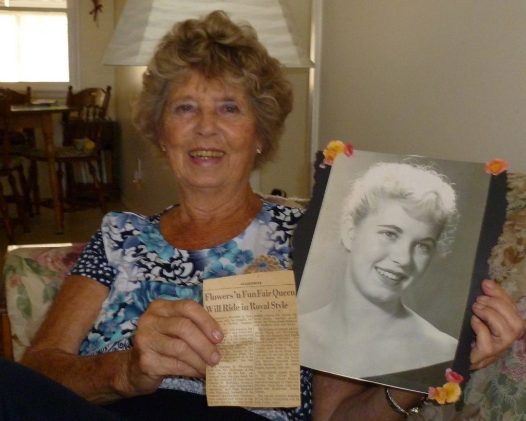 Carole Gribbons McDowell holds 1956 Miss Clairemont article and photograph. Photos by Bill Swank 