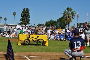 Link Lincavage throwing out the first pitch at the Clairemont Hilltoppers 59th Opening Day Ceremonies 