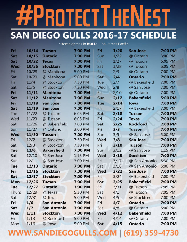 San Diego Gulls 2016-17 Schedule