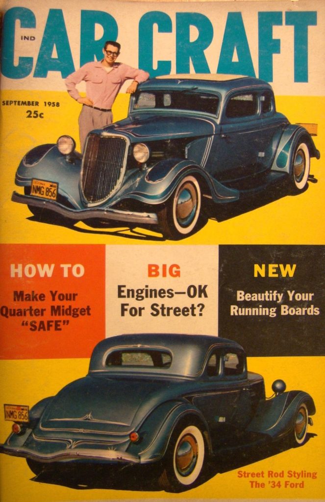 Ted Svendsen's '34 Ford coupe on cover of September 1958 Car Craft magazine